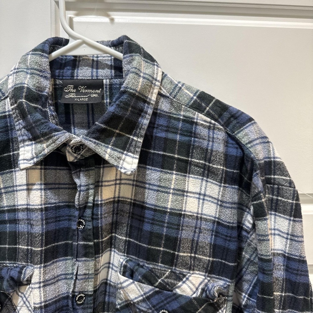 The Vermont Flannel Co Shirt Mens XL Blue Plaid Flannel Long Sleeve Button Up
